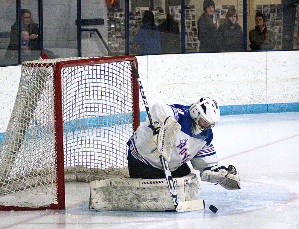 Leah Bosch makes her 3,000th varsity save in the second period of the Royals' 5-3 win over Buffalo on Feb. 5.